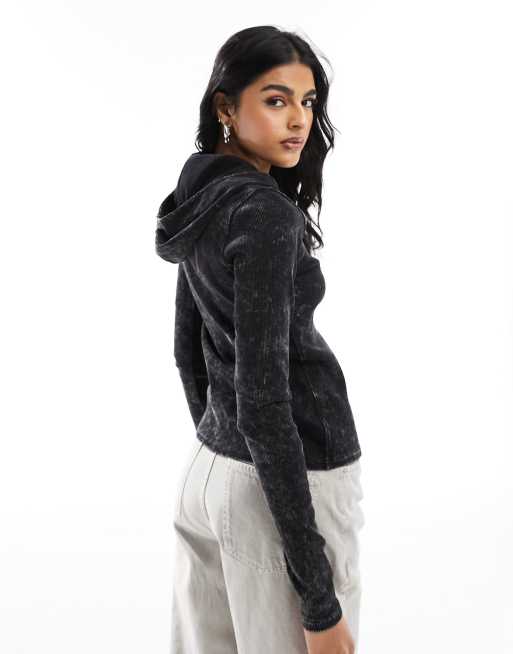 Sudadera negra entallada con capucha y cremallera Cut de Weekday , 2 de 4