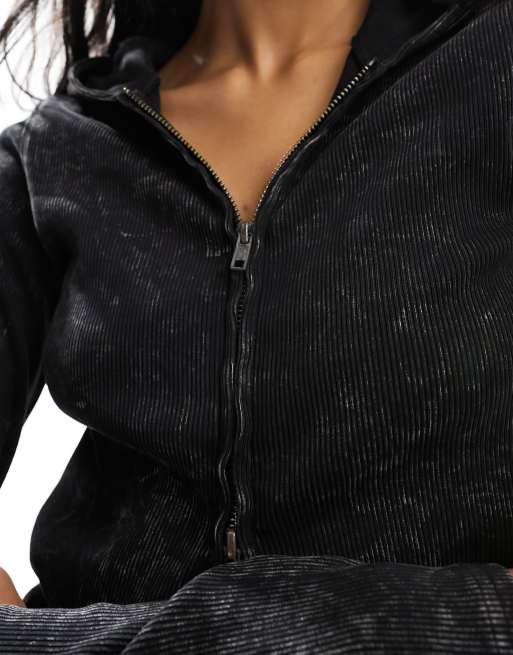 Sudadera negra entallada con capucha y cremallera Cut de Weekday , 3 de 4