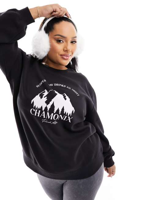 Sudadera negra estampada Ski de Threadbare Plus