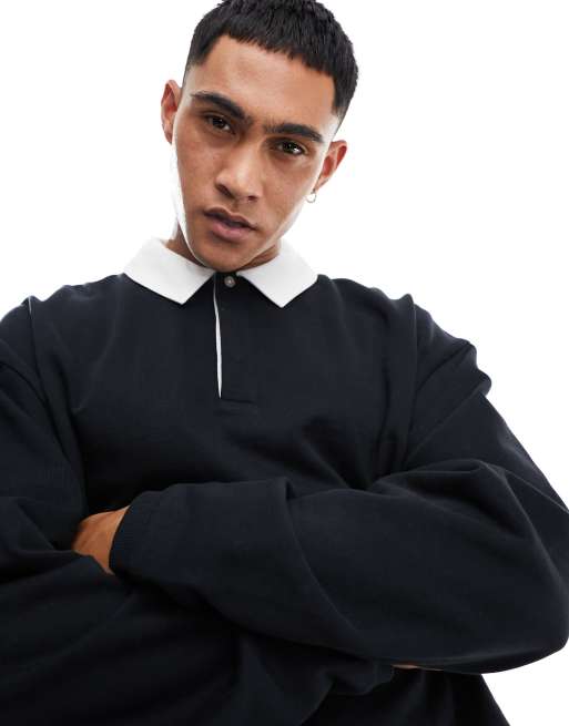 Sudadera negra estilo rugby de corte extragrande con cuello tipo polo de ASOS DESIGN, 2 de 4