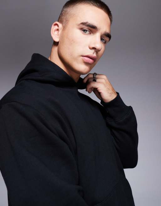 Sudadera negra extragrande con capucha de tejido grueso de 400 g/m² premium de ASOS DESIGN, 2 de 4