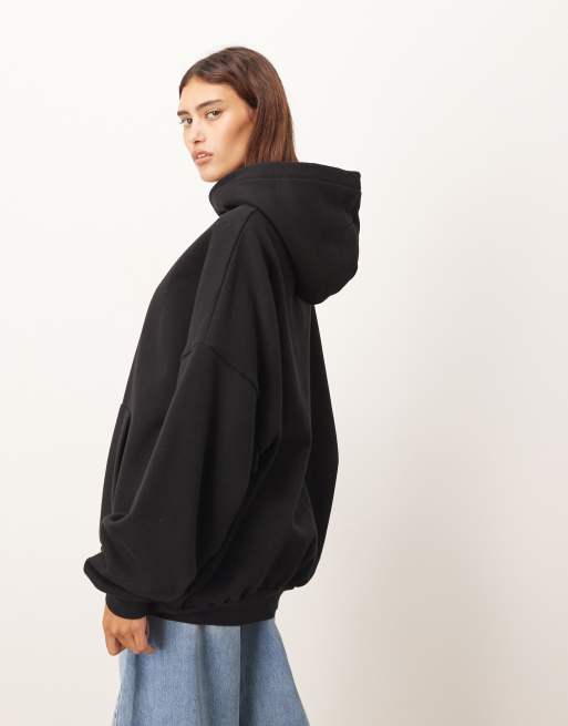 Sudadera negra extragrande con capucha de tejido grueso premium de ARRANGE, 4 de 4