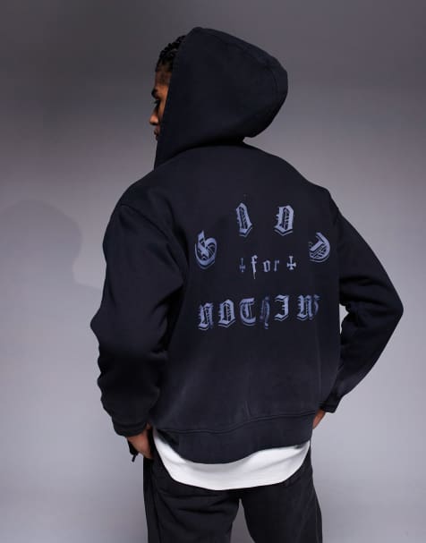 Sudadera negra extragrande con capucha, efecto aerografiado y cremallera de Good For Nothing - view 1