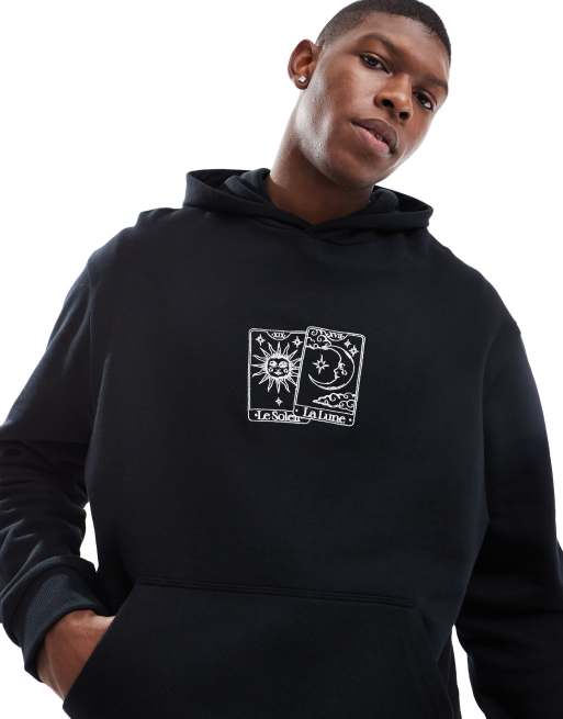 Sudadera negra extragrande con capucha y bordado delantero de ASOS DESIGN