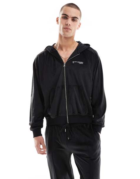 Sudadera negra extragrande con capucha y cremallera de velour de ASOS DESIGN (parte de un conjunto) - view 1