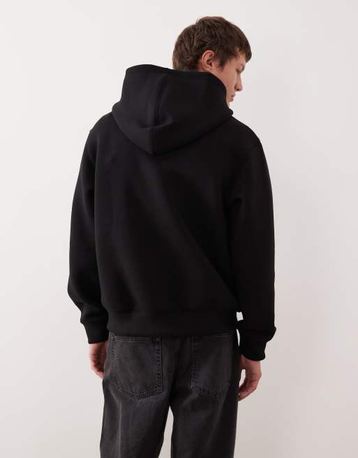 Sudadera negra extragrande con capucha y cremallera doble de tejido efecto neopreno de Jack & Jones, 3 de 5