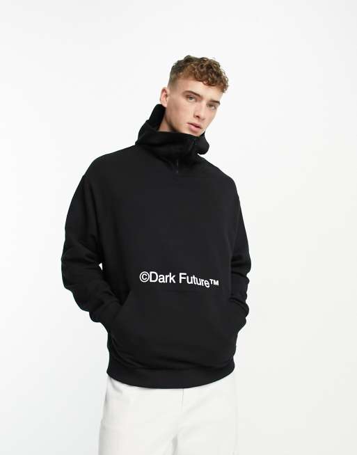 Sudadera negra extragrande con capucha, bordado en la capucha y estampado  en la espalda de ASOS Dark Future