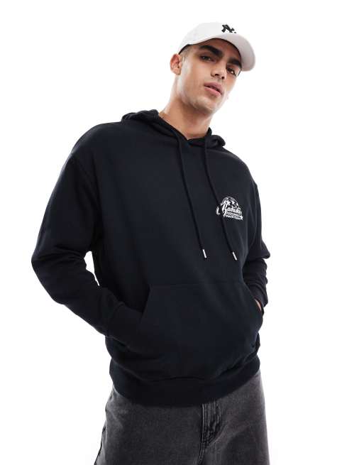 Sudadera negra extragrande con capucha y estampado de ASOS DESIGN