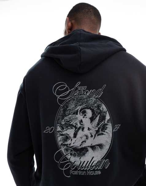 Sudadera negra extragrande con capucha y estampado de ASOS DESIGN - view 1