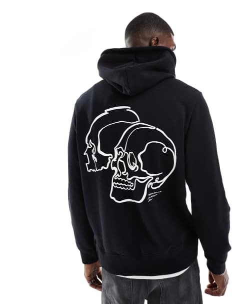 Sudadera negra extragrande con capucha y estampado de calavera en la espalda de Jack & Jones - view 1