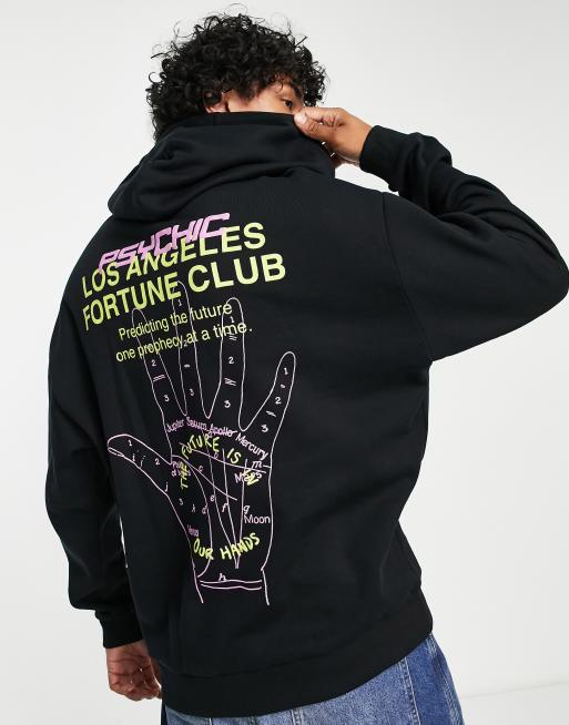 Sudadera negra extragrande con capucha y estampado de dibujo lineal en la  espalda de ASOS DESIGN