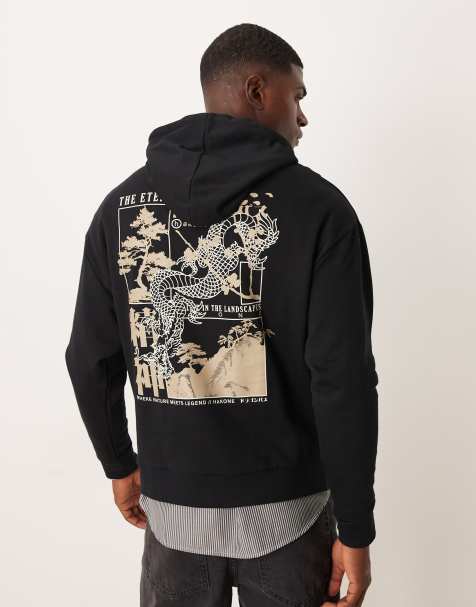 Sudadera negra extragrande con capucha y estampado de dragón en la espalda de ASOS DESIGN - view 1