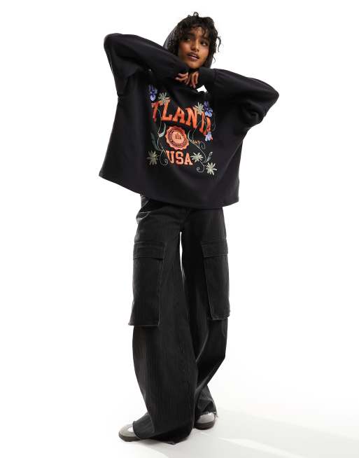 Sudadera negra extragrande con capucha y estampado gráfico "Atlanta" bordado de ASOS DESIGN, 3 de 4