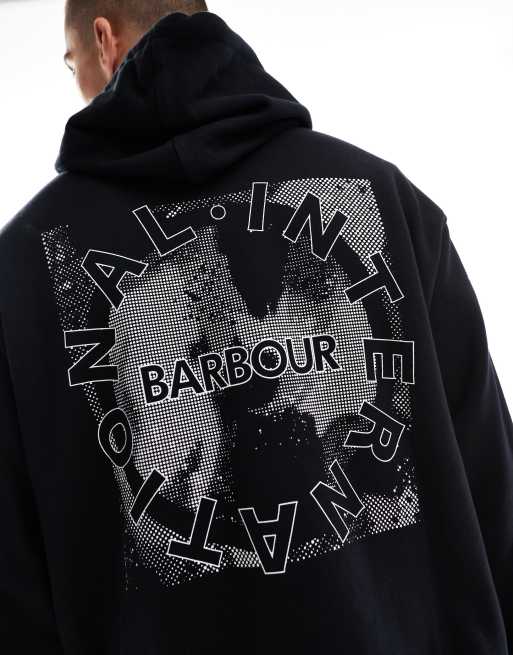 Sudadera negra extragrande con capucha y estampado gráfico de mapa de Barbour International, 4 de 4