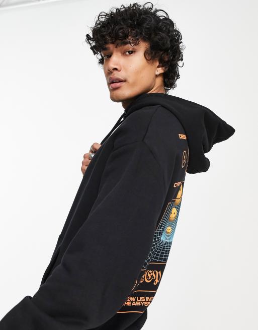 Sudadera negra extragrande con capucha y estampado de dibujo lineal en la  espalda de ASOS DESIGN