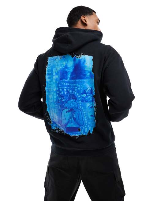 Sudadera negra extragrande con capucha y estampado grande en la espalda y en relieve en el pecho de ASOS DESIGN 