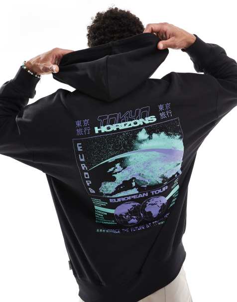 Sudadera negra extragrande con capucha y estampado "Horizons" en la espalda de ONLY & SONS - view 1