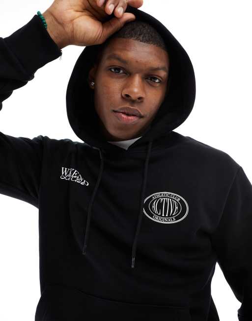 Sudadera negra extragrande con capucha y estampado 