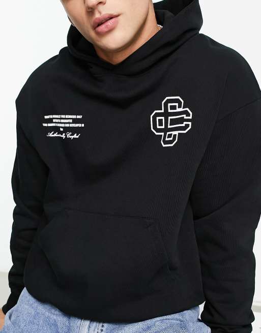 Sudadera negra extragrande con capucha y logo de texto estampado de The Couture Club, 3 de 4