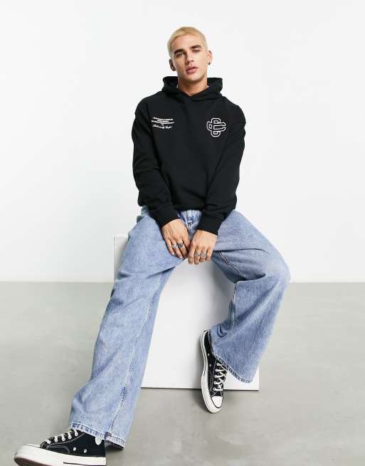 Sudadera negra extragrande con capucha y logo de texto estampado de The Couture Club, 4 de 4