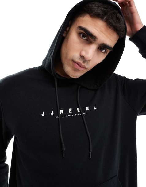 Sudadera negra extragrande con capucha y logo en el pecho de JJ Rebel - view 1