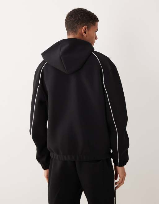 Sudadera negra extragrande con capucha y ribetes de tejido grueso efecto neopreno de ASOS DESIGN (parte de un conjunto), 3 de 5