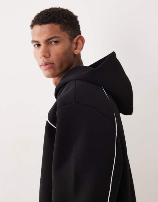 Sudadera negra extragrande con capucha y ribetes de tejido grueso efecto neopreno de ASOS DESIGN (parte de un conjunto), 4 de 5