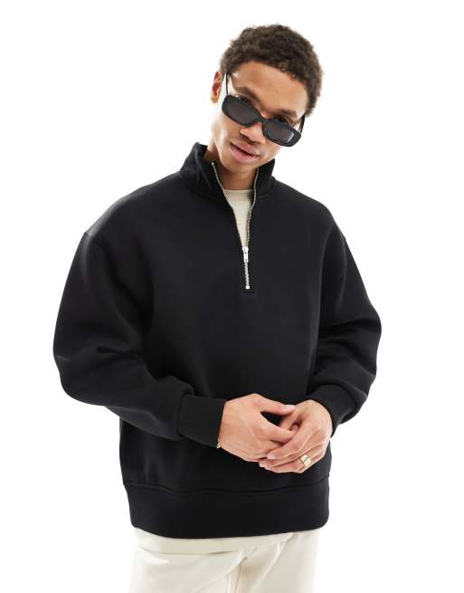 Sudadera negra extragrande con cremallera corta de tejido estilo neopreno de ASOS DESIGN