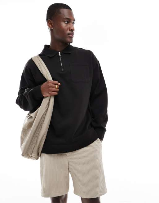 Sudadera negra extragrande con cremallera corta de Threadbare
