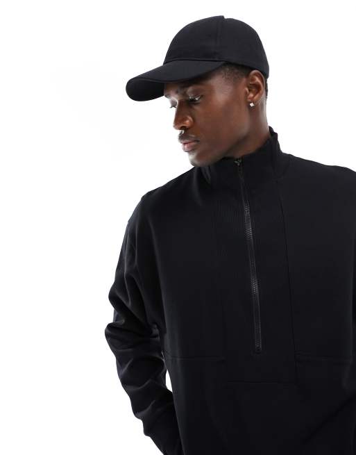 Sudadera negra extragrande con cuello alzado y cremallera corta de ASOS DESIGN