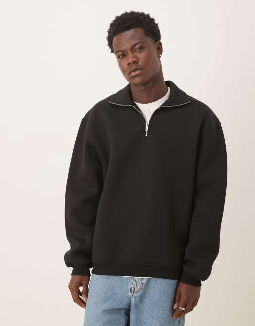 Sudadera negra extragrande con cuello alzado y cremallera corta de tejido efecto neopreno de ASOS DESIGN