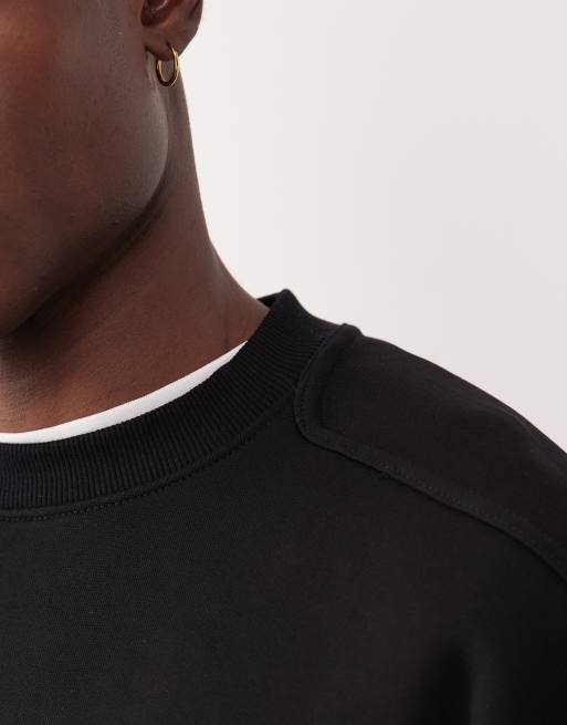 Sudadera negra extragrande con detalle de costuras de tejido grueso de ASOS DESIGN, 5 de 5