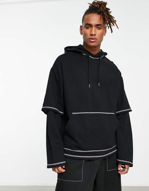 Sudadera negra extragrande con diseño de dos capas de ASOS DESIGN