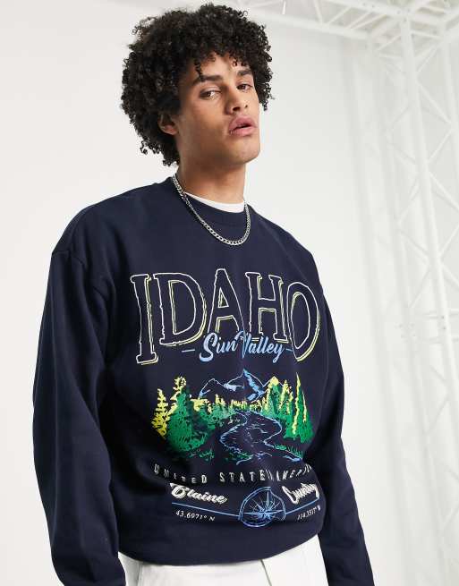 Sudadera negra extragrande con estampado de ciudad de Idaho de ASOS DESIGN