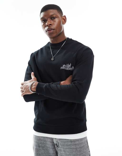 Sudadera negra extragrande con estampado de texto abstracto en la espalda de ASOS DESIGN
