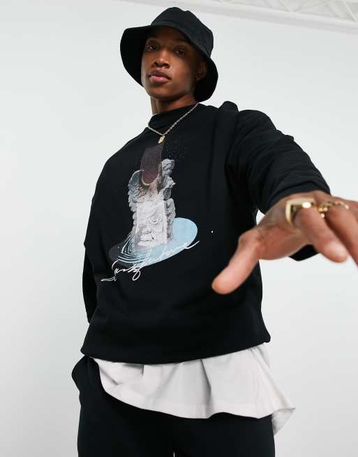 Sudadera negra extragrande con estampado gráfico en la espalda y logo en la parte delantera de ASOS Dark Future (parte de un conjunto)