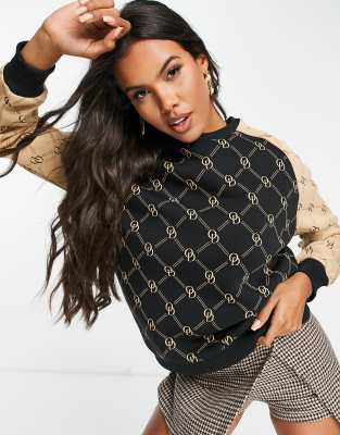Sudadera negra extragrande con estampado multicolor en contraste de The O Dolls Collection
