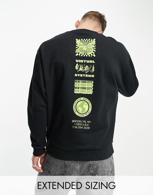 Sudadera negra extragrande con estampado vertical en la espalda y el pecho de ASOS DESIGN