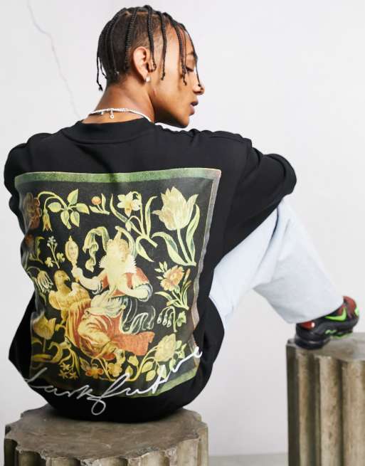 Sudadera negra extragrande con logo y estampado gráfico de tapiz en la espalda de ASOS Dark Future