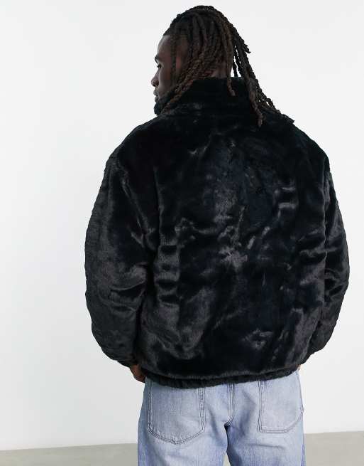 Sudadera negra extragrande con media cremallera de piel sintética de ASOS DESIGN, 4 de 4