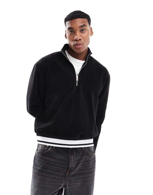 Sudadera negra extragrande de corte cuadrado con cremallera corta de felpa de ASOS DESIGN