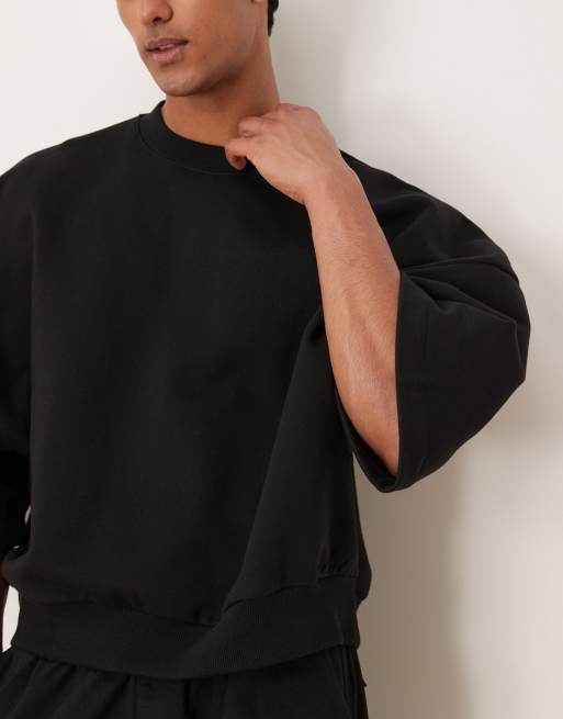 Sudadera negra extragrande de manga corta de tejido grueso de 400 g/m² premium de ASOS DESIGN , 4 de 4