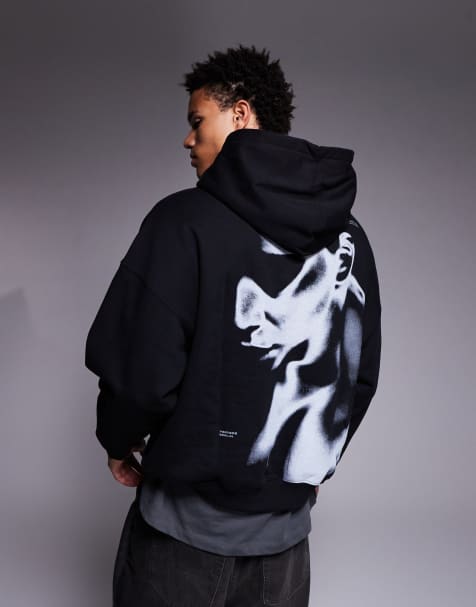 Sudadera negra extragrande sin aberturas con capucha y estampado en la espalda Transedence de Vertere Berlin - view 1