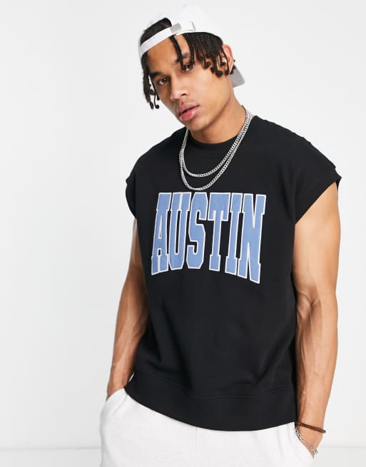 Sudadera negra extragrande sin mangas con estampado 