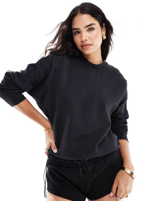 Sudadera negra fruncida de corte suelto con detalle de 3 rayas de adidas Originals
