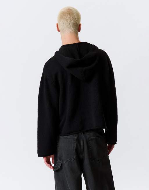 Sudadera negra holgada con capucha de punto de mezcla de lana de Weekday, 4 de 4