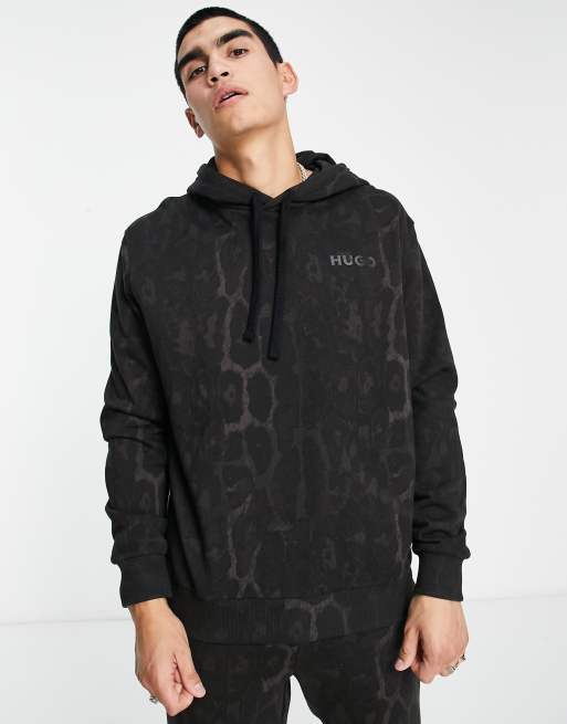 Sudadera negra holgada con capucha, estampado animal integral y logo en la espalda Daglion de HUGO, 3 de 4
