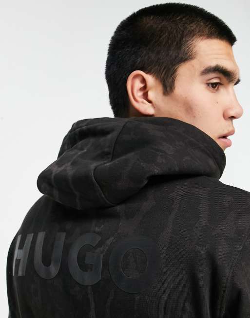 Sudadera negra holgada con capucha, estampado animal integral y logo en la espalda Daglion de HUGO, 4 de 4