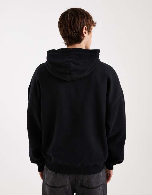 Sudadera negra holgada con capucha y detalle ajustable de Hollister, 3 de 5