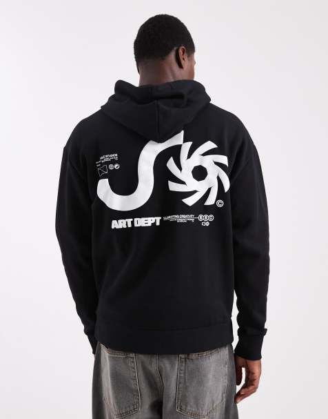 Sudadera negra holgada con capucha y estampado de logo en relieve de ASOS DESIGN - view 1